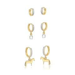 Trio de argolinha de cavalo/ ferradura cravejada banhado a ouro 18k