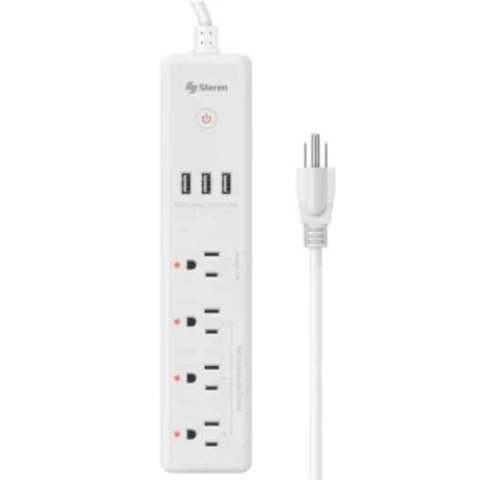 Barra Steren Multicontacto Wi-Fi de 4 Salidas Horizontales y Triple Cargador USB Color Blanco