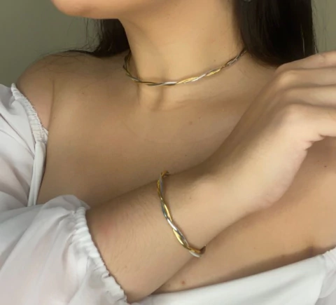 Conjunto Mix Banho Ouro e Prata - Bracelete e choker - comprar online