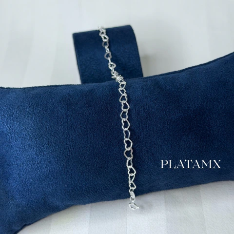 Pulso Corazones de Plata .925 (5mm x 18cm)