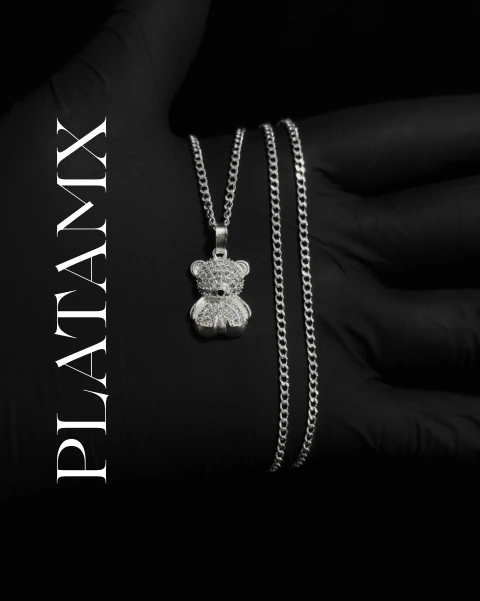 Dije Full Ice Osito de Plata .925 (incluye cadena)