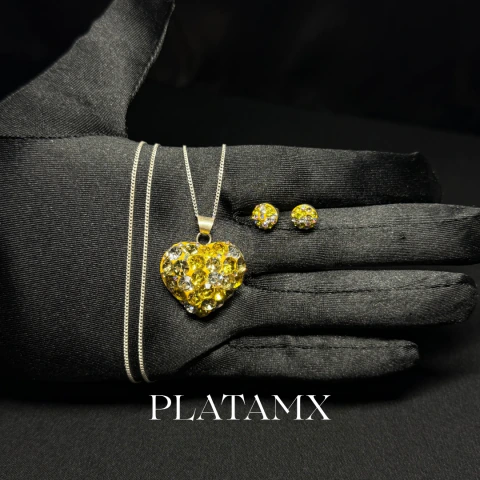 Set Corazón Zirconia Amarilla de Plata .925 (incluye cadena)