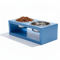 Comedouro Duplo Pet Madeira tigela Inox Drop - NEWHOUSE STORE