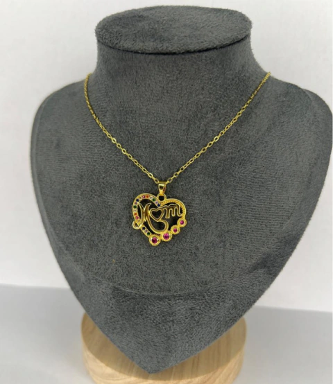 Colar Pingente Mãe com Pedras Coloridas