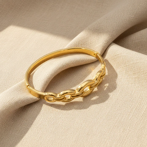 Bracelete Eclipse — Trançado Liso | Banho de Ouro 18K