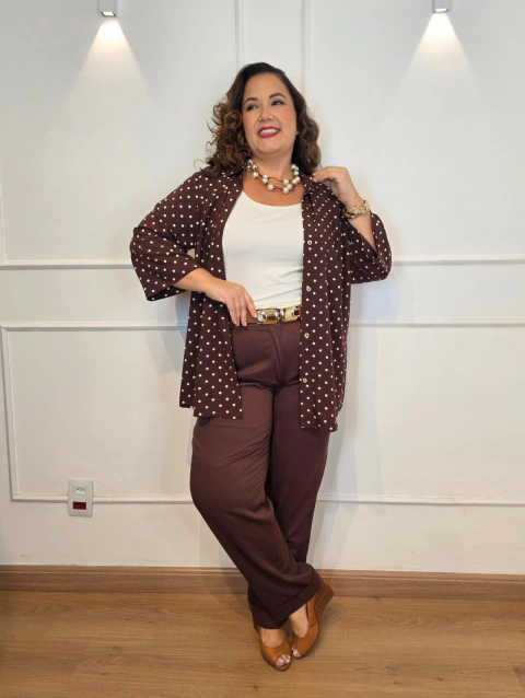 Camisão Natalia Viscose com Manga - CAFÉ BOLINHA - comprar online