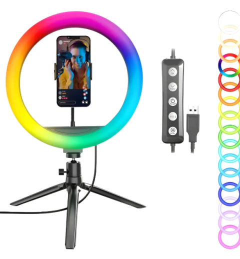Aro Luz Led Rgb Blanca 20cm Con soporte giratorio
