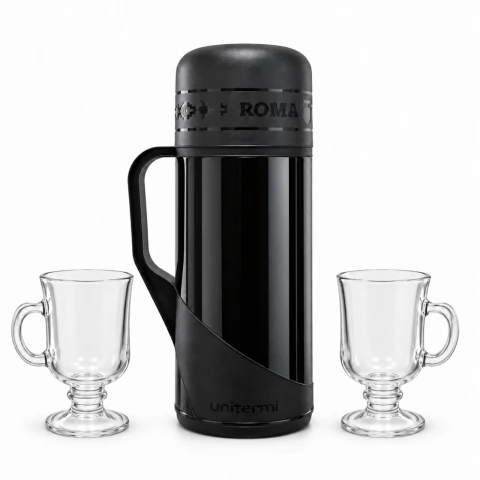 Kit Garrafa Térmica 1L Bico Dosador Unitermi Roma +2 Xícaras
