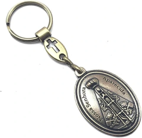 EX - Chaveiro Nossa Senhora Aparecida em Metal com Cruz – Medalha Oval