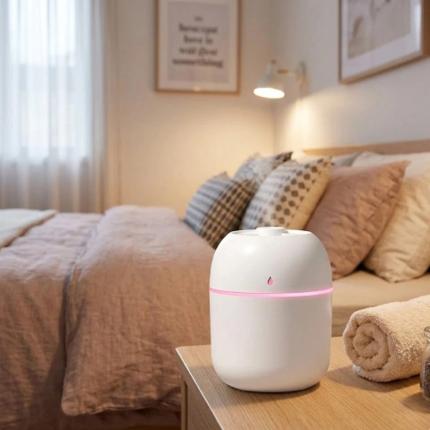 Umidificador de Ar Portátil USB com Aromaterapia e Luz LED – Branco