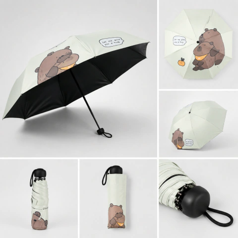 Sombrilla Plegable Portátil con Diseño de Capibara