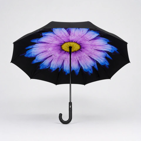 Sombrilla Grande Doble Vista Floral con Mango Curveado Reforzado