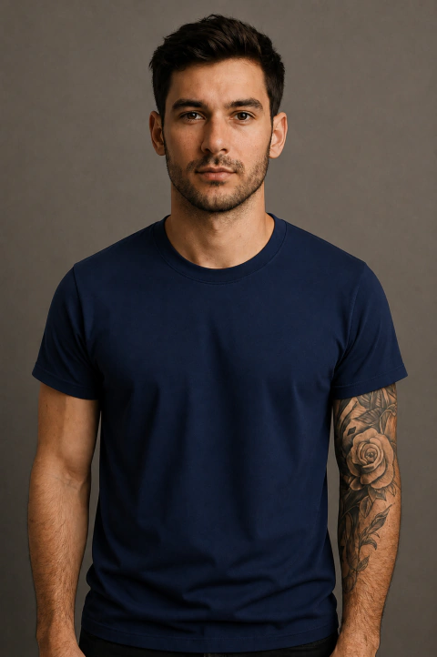 Camisa Básica Azul Marinho 100% Algodão
