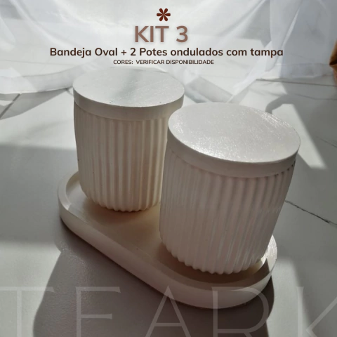 Bandeja Oval + 2 Pote ondulados com tampa - comprar online