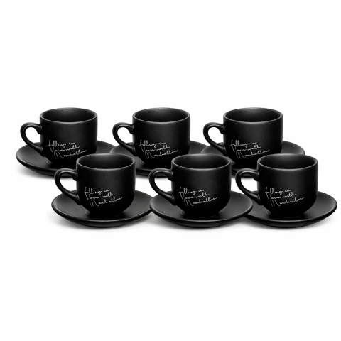 Jogo de Xícaras de Café com Pires 90ml em Porcelana – Kit com 6 Xícaras