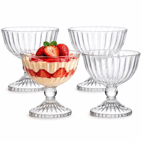 Jogo de 4 Taças de Vidro Melina 200ml Transparente – Elegância para Sobremesas, Drinks e Mesa Posta