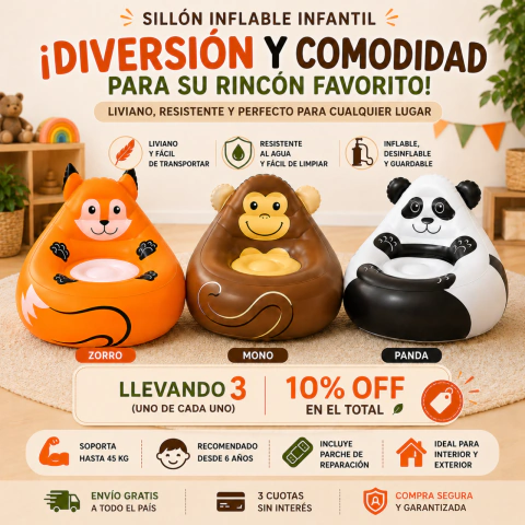 SILLON INFLABLE INFANTIL ANIMALES