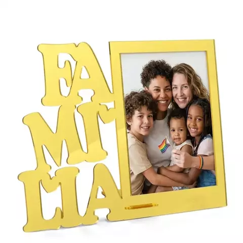 Porta-Retrato Personalizado Acrílico Dourado Família 15x19cm - comprar online