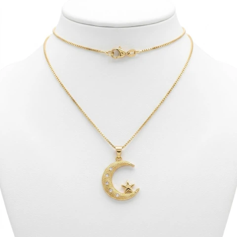 Colar Dourado Lua e Estrela
