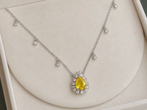 Conjunto Pingente Halo zircônia citrino