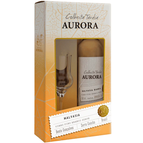 Maleta Vinho Aurora Colheita Tardia Branco 500ml c/ 1 Taça