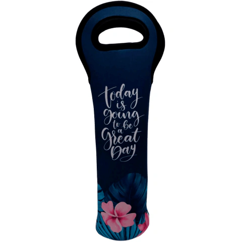 Porta Garrafa Neoprene Flores e Frases P / 1 Garrafa