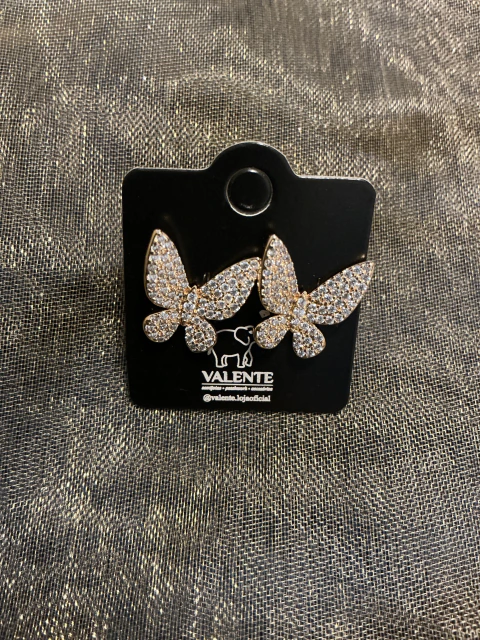 Brinco borboleta zirconia ouro