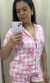 Pijama Americano Curto em Suede – Xadrez Rosa com Laços - comprar online