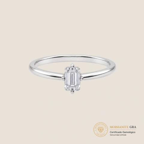 Anel Baguete Moissanite 4x6mm Prata 925