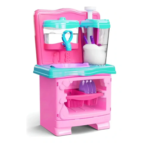 Super Lava Louça Infantil Acqua Bubble Cardoso Com Acessórios De Cozinha Rosa