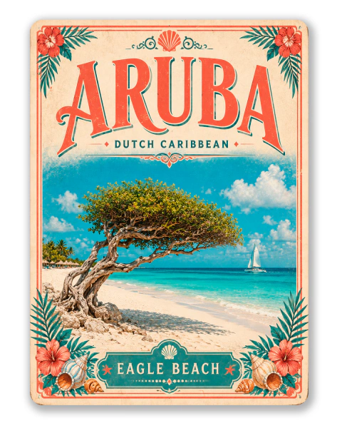 Placa de Metal Decorativa Aruba 15x20cm