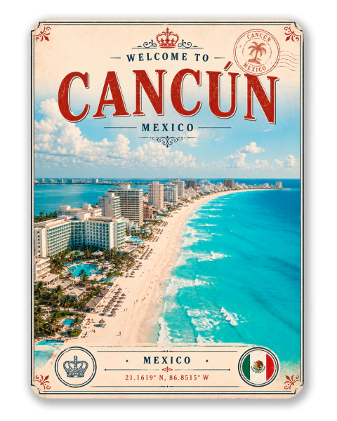 Placa de Metal Decorativa Cancún 15x20cm