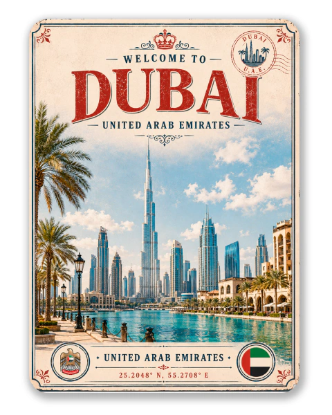 Placa de Metal Decorativa Dubai 15x20cm
