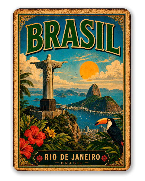 Placa de Metal Decorativa Brasil Rio de Janeiro 15x20cm