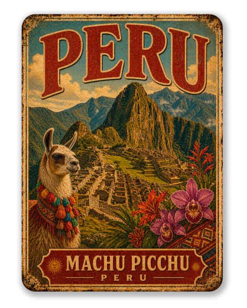 Placa de Metal Decorativa Peru Machu Picchu 15x20cm