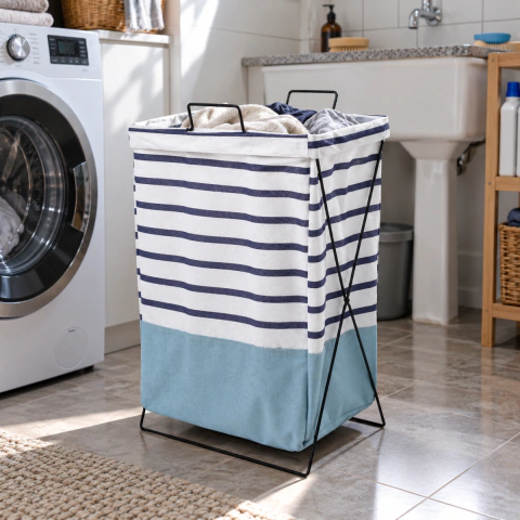 Cesto Ropa Sucia Plegable Estructura Metal 36x28x60cm