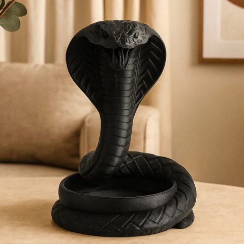 Bandeja Cobra Negra Decoração Elegante De Serpente Preto
