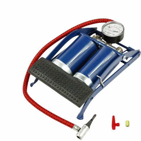 INFLADOR DE PIE DOBLE PISTON CON MANOMETRO