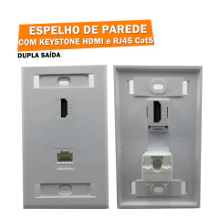 O Espelho de Parede possui uma conexão HDMI 2.0 e uma saída Cat5 Rj45. Conecte seus equipamentos HDMI como TV e Computador e ainda pode se conectar a rede ou internet através da saída RJ45