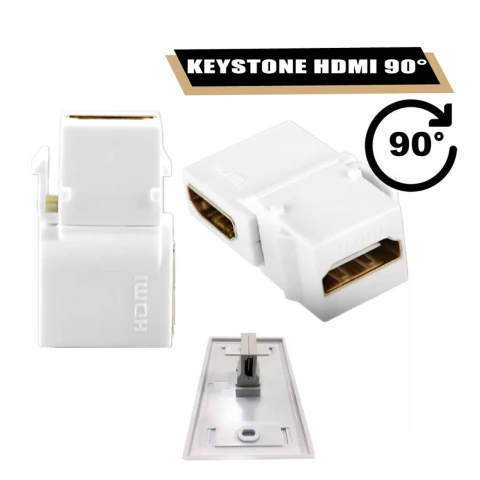 O Keystone HDMI é uma emenda para encaixe em espelho de parede e possui ângulo de 90 Graus para facilitar suas conexões