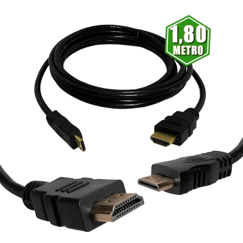 O Cabo HDMI X Mini HDMI de 1,80 metro é a solução ideal para a conexão de dispositivos como TVs e MP3 com excelente qualidade de imagem e som