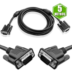 O Cabo VGA Monitor 15 Pinos Macho Blindado Preto de 5 metros é a solução o ideal para quem busca qualidade e confiabilidade na transmissao de vídeo