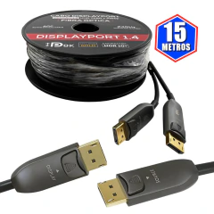 Cabo Displayport 1.4 de 15 Metros 240hz 4k@144hz 8k@60hz Gamer, com alta velocidade de vídeo sem delay. Também indicado para projetos de vídeo profissional.