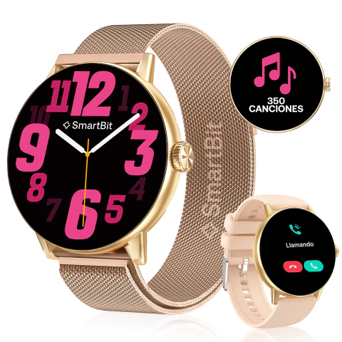 Reloj Inteligente Mujer Smartbit Music Rosa Mp3 +350 Canciones Conexion A Auriculares Bluetooth