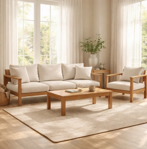 Juego de Living exterior en aluminio con almohadones - Holzland NIZA