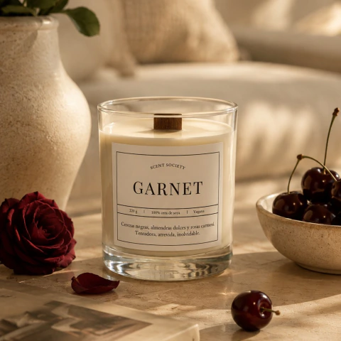 Vela Garnet 220g - Cerezas negras, almendras amargas, fondo cálido