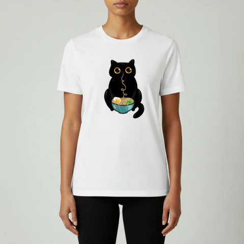 Remera Gato Negro Comiendo Ramen Diseño Kawaii - comprar online