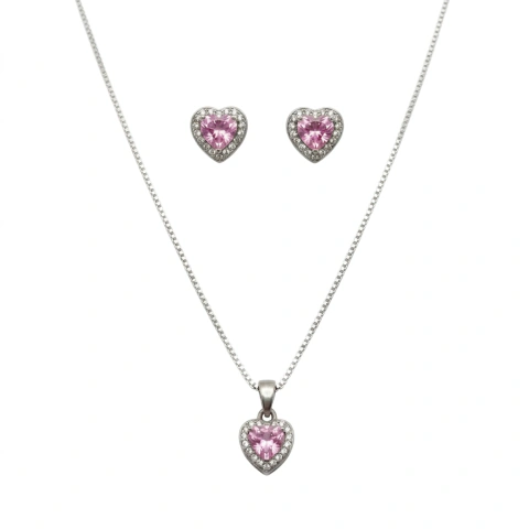 Set corazón circón rosado