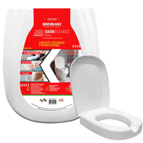 Assento Sanitário Elevado Retangular 7,5 cm Branco Mebuki