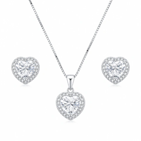 Conjunto Coração Prata 925